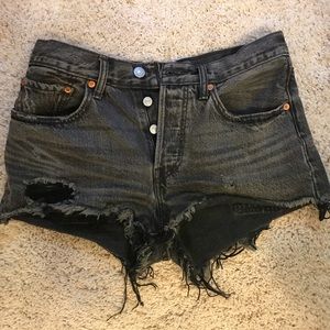Levis W26 Charcoal Distressed Jean Shorts
